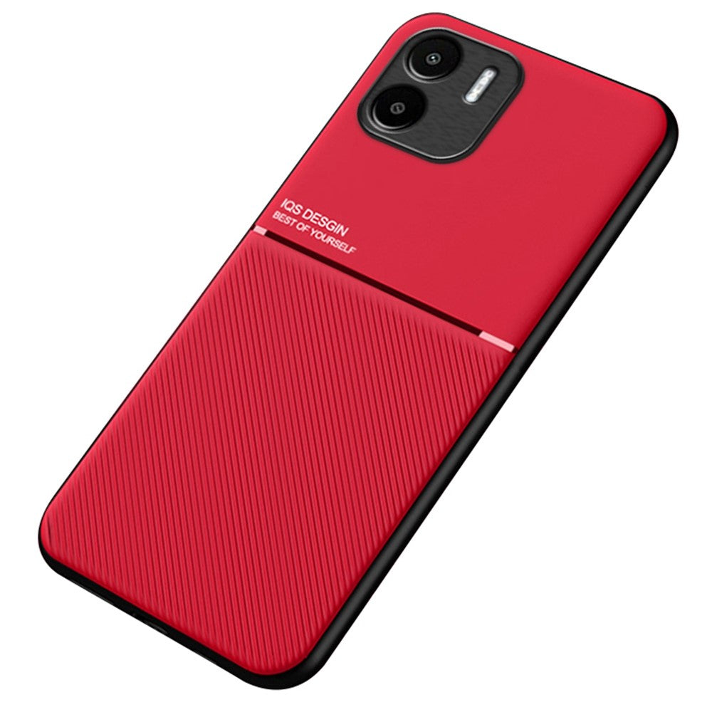 Drop Proof Back Case for Xiaomi Redmi A1 4G / A2 4G , Lines Imprinted PU Leather+TPU Hybrid Shell with Built-in Metal Sheet