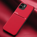 Drop Proof Back Case for Xiaomi Redmi A1 4G / A2 4G , Lines Imprinted PU Leather+TPU Hybrid Shell with Built-in Metal Sheet