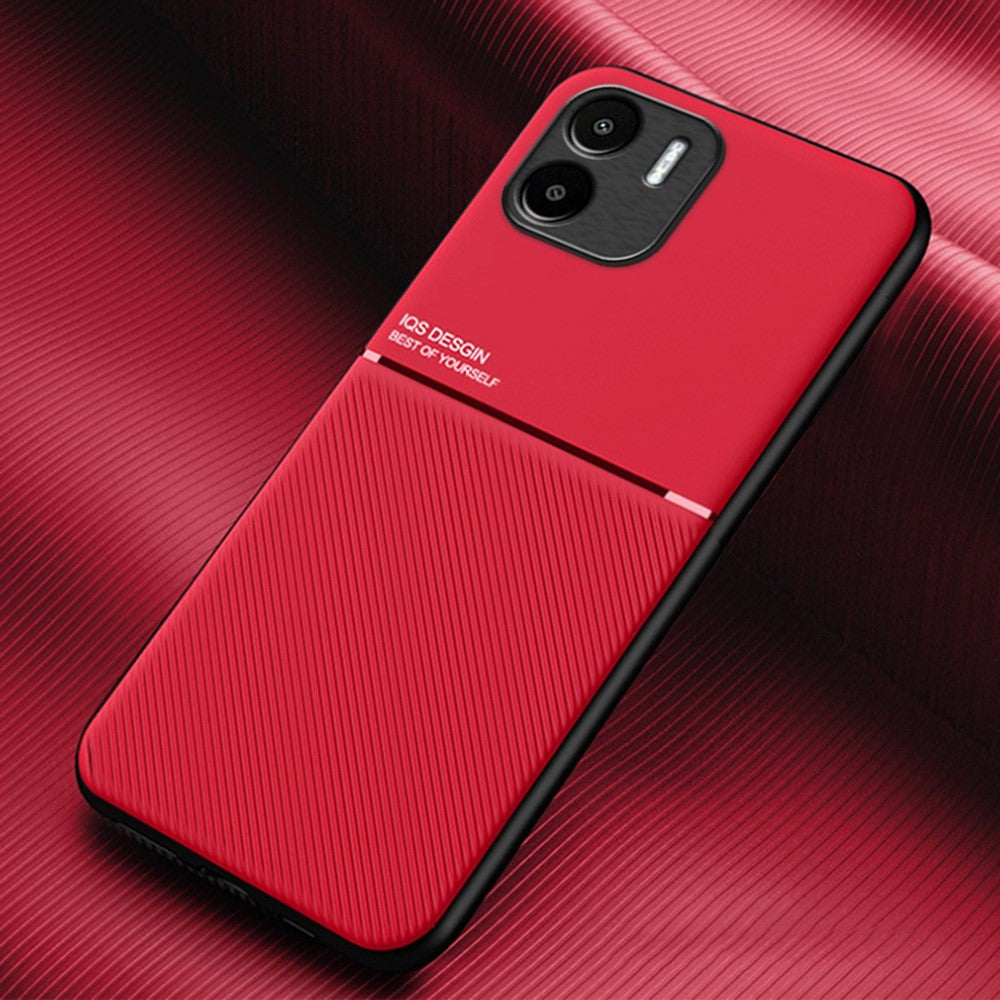 Drop Proof Back Case for Xiaomi Redmi A1 4G / A2 4G , Lines Imprinted PU Leather+TPU Hybrid Shell with Built-in Metal Sheet
