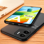 Drop Proof Back Case for Xiaomi Redmi A1 4G / A2 4G , Lines Imprinted PU Leather+TPU Hybrid Shell with Built-in Metal Sheet