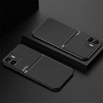 Drop Proof Back Case for Xiaomi Redmi A1 4G / A2 4G , Lines Imprinted PU Leather+TPU Hybrid Shell with Built-in Metal Sheet