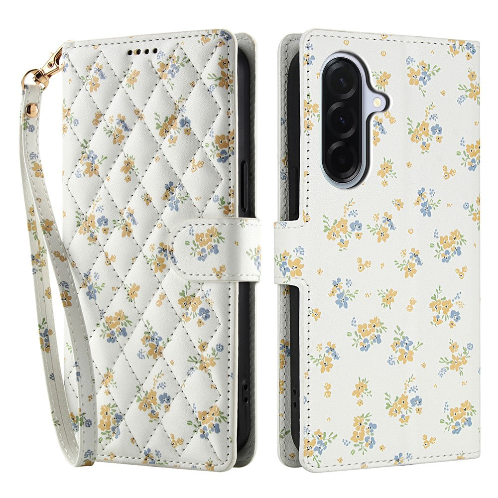 Wallet Case for Samsung Galaxy A37 5G / A56 5G / A36 5G Rhombic Floral Design Leather Flip Phone Cover with Strap