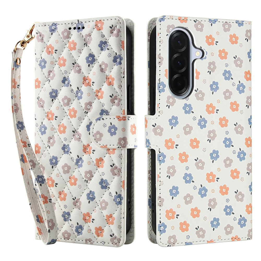 Til Samsung Galaxy A57 5G Pung Etui, Rombe Blomster Design Læder Flip Telefon Cover med Strop