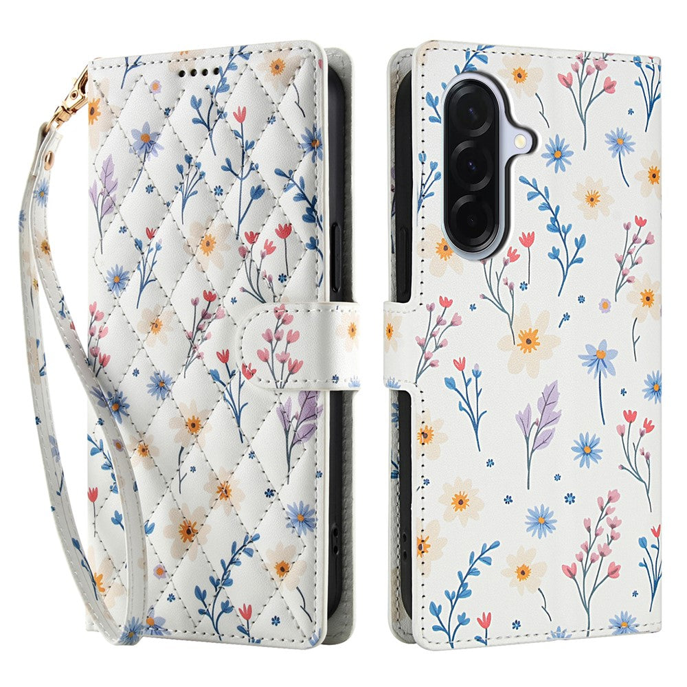 Til Samsung Galaxy A57 5G Pung Etui, Rombe Blomster Design Læder Flip Telefon Cover med Strop