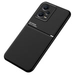 Anti-scratch Back Case for Xiaomi Redmi Note 12 Pro 5G Lines Imprinted PU Leather+TPU Hybrid Shell with Built-in Metal Sheet
