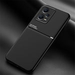 Anti-collision Back Case for Xiaomi Redmi Note 12 Pro+ 5G Lines Imprinted PU Leather+TPU Hybrid Shell with Built-in Metal Sheet