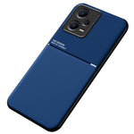 Anti-collision Back Case for Xiaomi Redmi Note 12 Pro+ 5G Lines Imprinted PU Leather+TPU Hybrid Shell with Built-in Metal Sheet