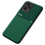 Anti-collision Back Case for Xiaomi Redmi Note 12 Pro+ 5G Lines Imprinted PU Leather+TPU Hybrid Shell with Built-in Metal Sheet