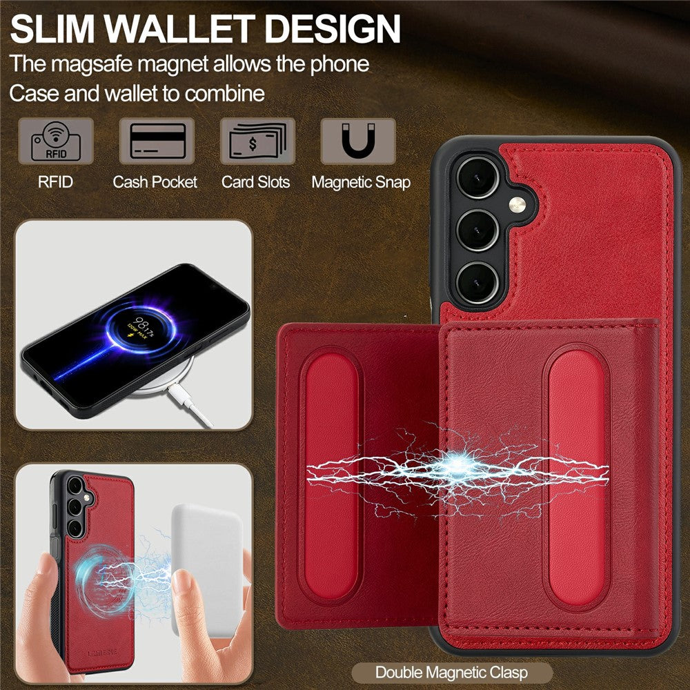 LC.IMEEKE L5 til Samsung Galaxy S26+ magnetisk mobilcover, læderbagside med aftagelig kortholder