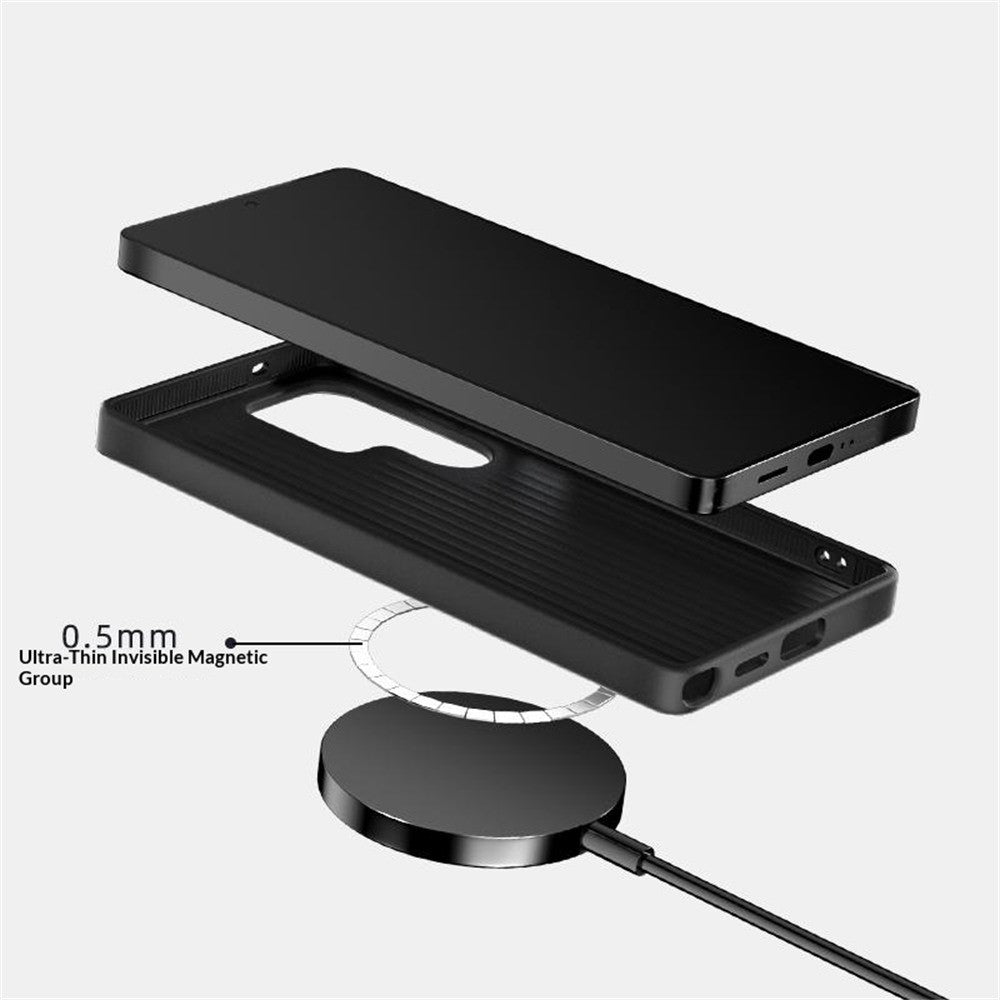 ABEEL For Samsung Galaxy S24 FE Magnetic Case Slim Carbon Fiber Texture TPU PC PU Phone Back Cover