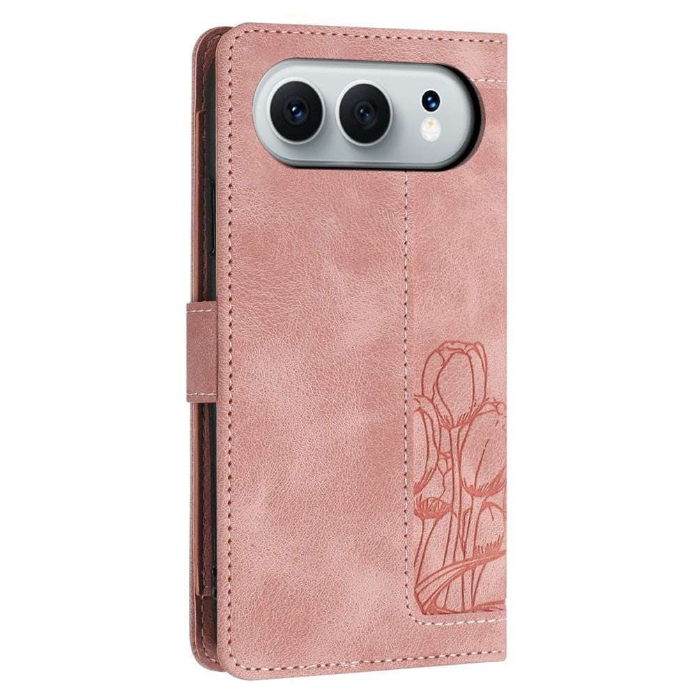 For Honor 500 5G / 500 Pro 5G Wallet Case with 5 Card Slots / Wrist Strap, Tulip Pattern Imprint Leather Phone Cover