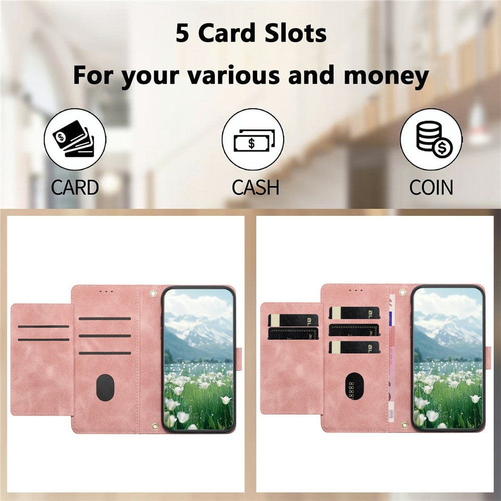 Til Honor X5c Plus 4G Pung Etui med 5 Kortlommer / Håndledsrem, Tulipaner Mønster Præget Læder Telefoncover