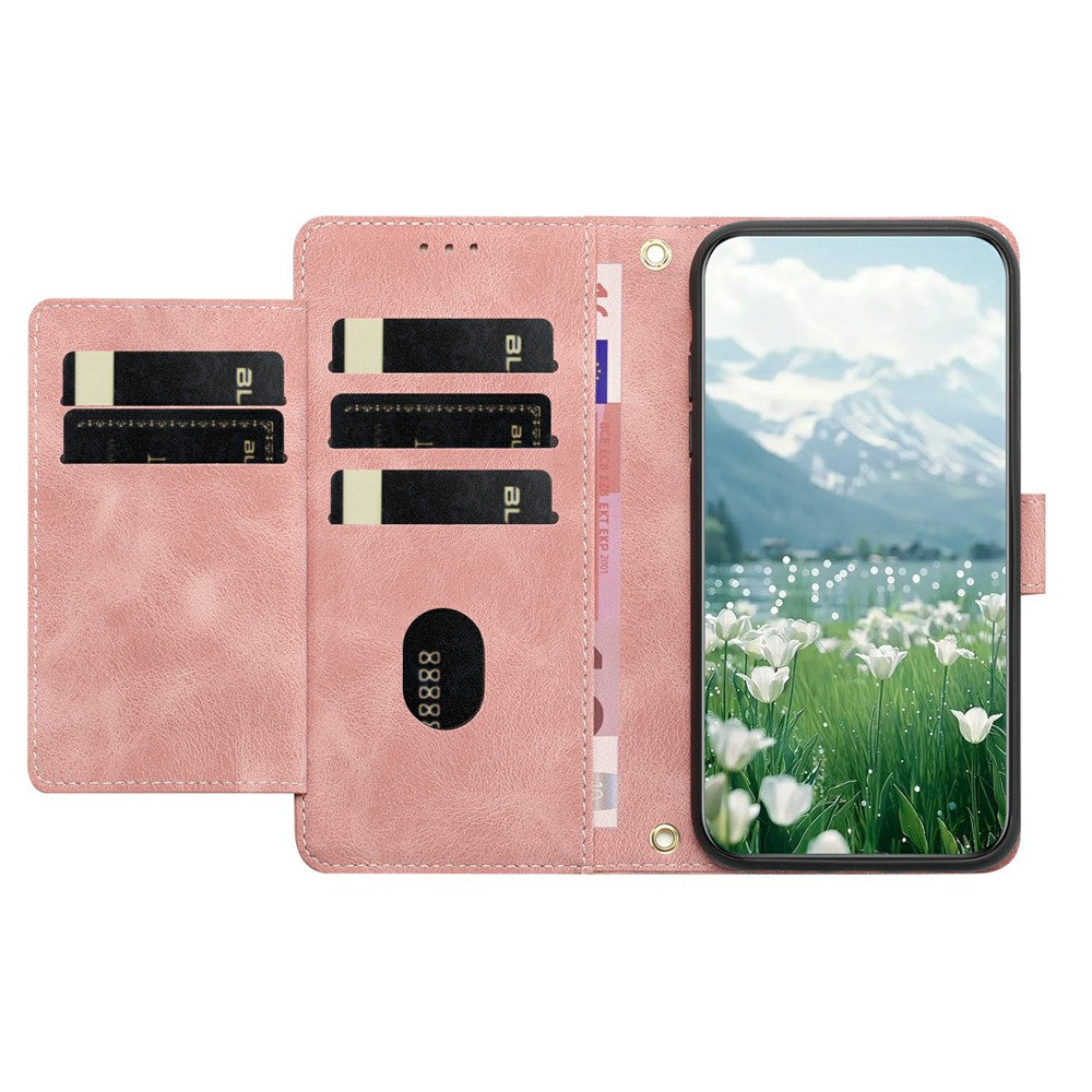 Til Honor X5c Plus 4G Pung Etui med 5 Kortlommer / Håndledsrem, Tulipaner Mønster Præget Læder Telefoncover