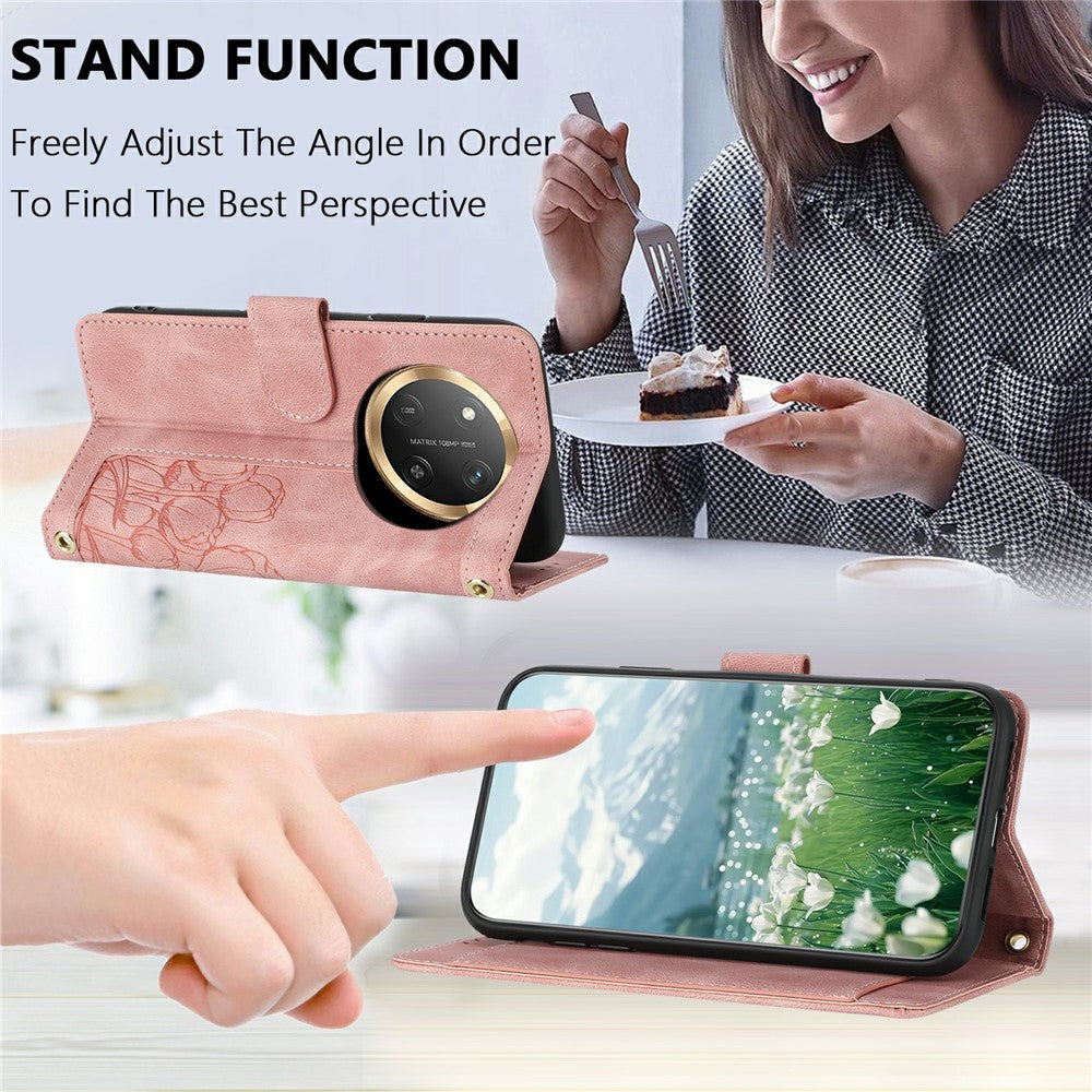 For Honor X60 Pro 5G / X9c 5G / Magic7 Lite 5G Wallet Case with 5 Card Slot / Wrist Strap, Tulip Pattern Imprint Leather Phone Cover
