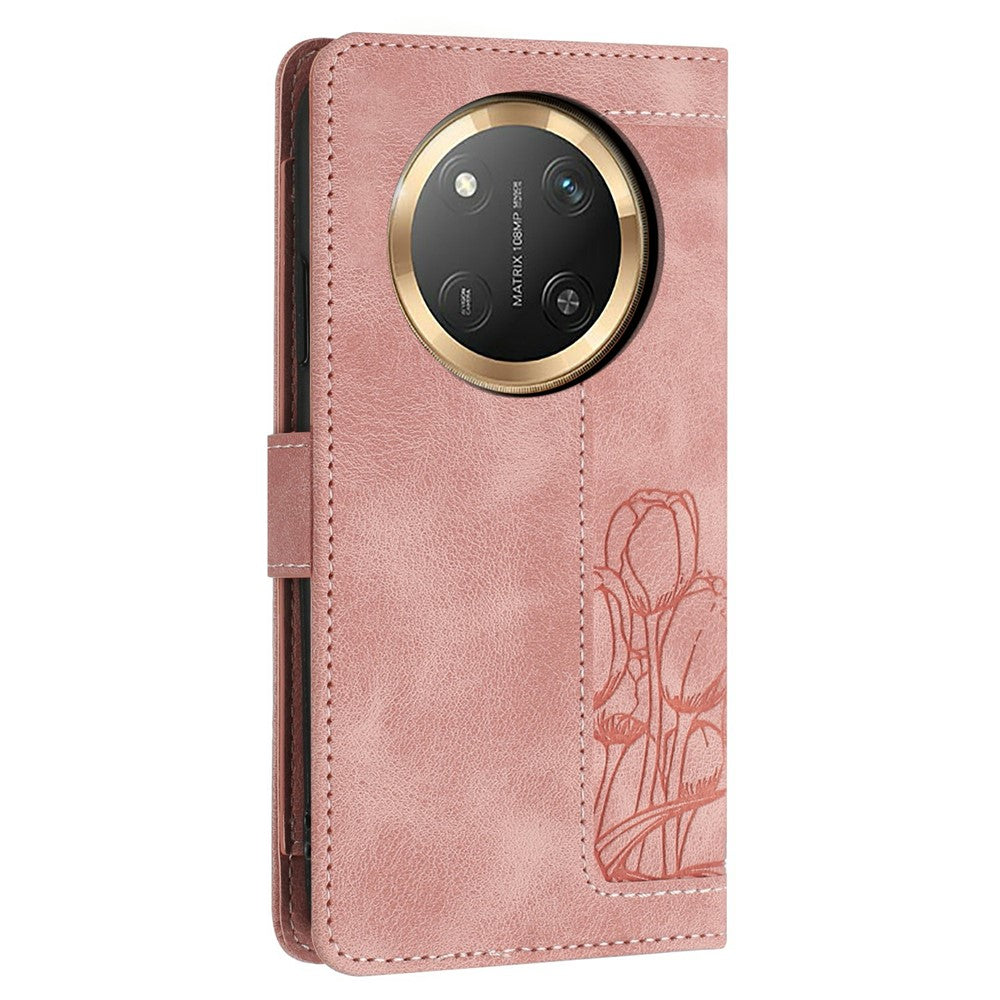 For Honor X60 Pro 5G / X9c 5G / Magic7 Lite 5G Wallet Case with 5 Card Slot / Wrist Strap, Tulip Pattern Imprint Leather Phone Cover
