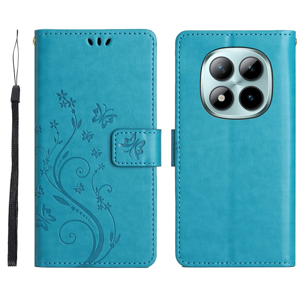 For Xiaomi Redmi Note 15 Pro 4G (Global) Leather Wallet Case Butterfly Flower Imprinted Phone Cover with Strap