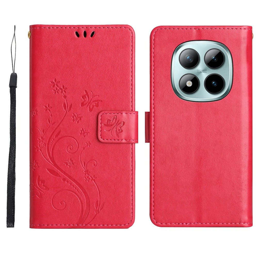 For Xiaomi Redmi Note 15 Pro 4G (Global) Leather Wallet Case Butterfly Flower Imprinted Phone Cover with Strap