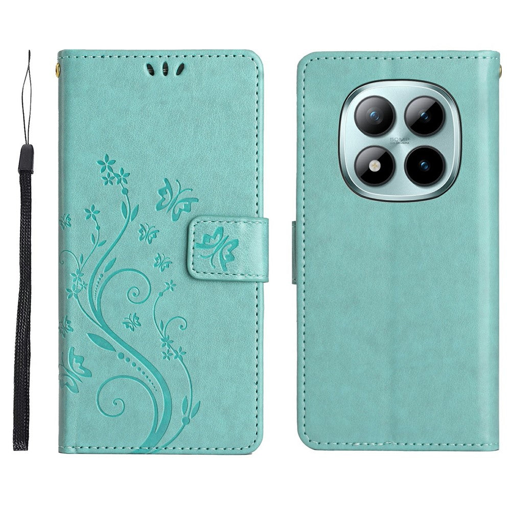 For Xiaomi Redmi Note 15 Pro 4G (Global) Leather Wallet Case Butterfly Flower Imprinted Phone Cover with Strap