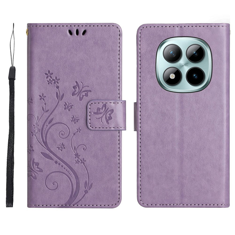 For Xiaomi Redmi Note 15 Pro 4G (Global) Leather Wallet Case Butterfly Flower Imprinted Phone Cover with Strap