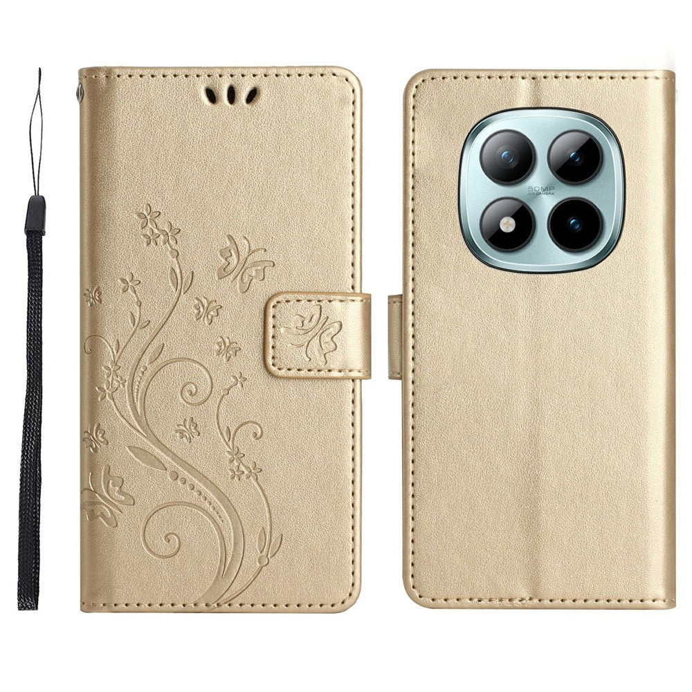 For Xiaomi Redmi Note 15 Pro 4G (Global) Leather Wallet Case Butterfly Flower Imprinted Phone Cover with Strap