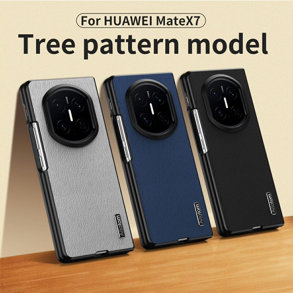 For Huawei Mate X7 Case Wood Texture PU Leather Coated PC TPU Phone Cover