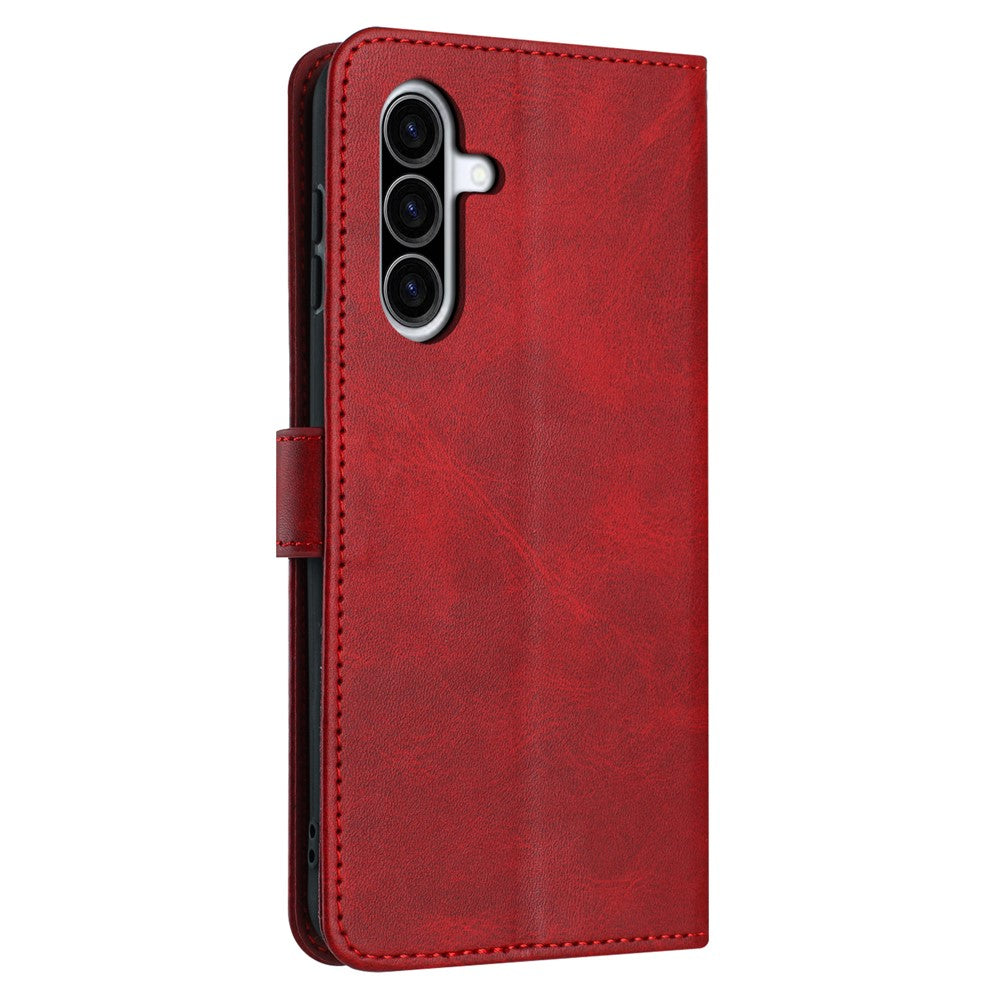 For Samsung Galaxy A57 5G Wallet Etui Flip Stand Kalvetekstur PU Læder Telefoncover med Rem