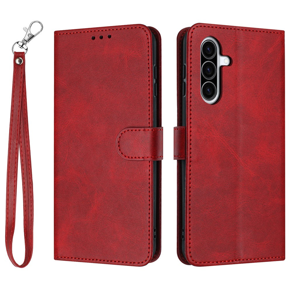 For Samsung Galaxy A57 5G Wallet Etui Flip Stand Kalvetekstur PU Læder Telefoncover med Rem