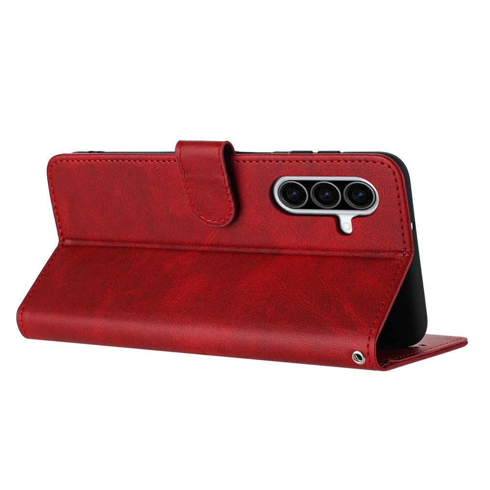 For Samsung Galaxy A57 5G Wallet Etui Flip Stand Kalvetekstur PU Læder Telefoncover med Rem