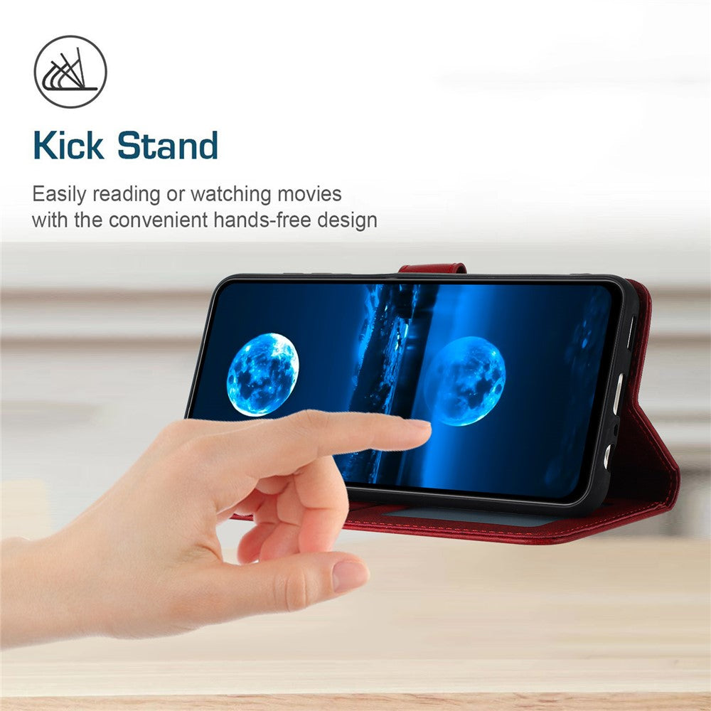 For Samsung Galaxy A57 5G Wallet Etui Flip Stand Kalvetekstur PU Læder Telefoncover med Rem