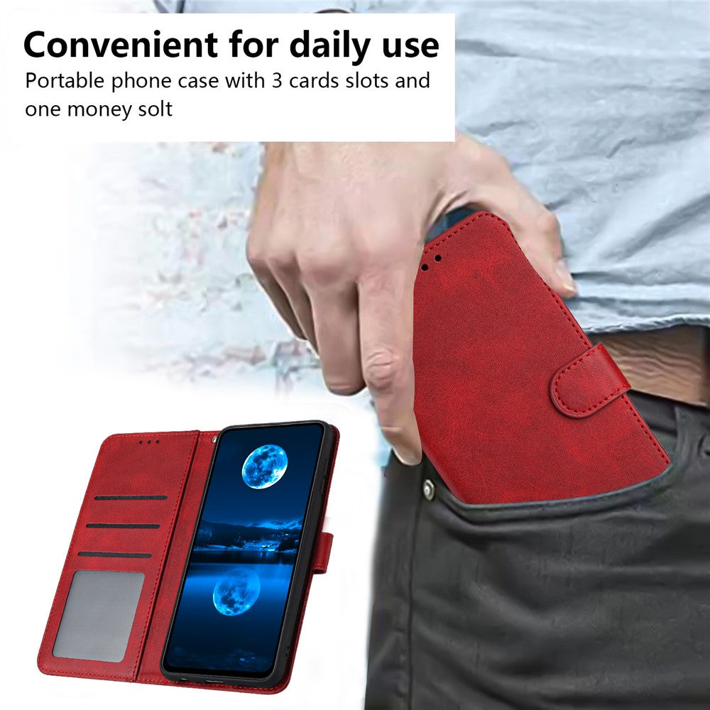 For Samsung Galaxy A57 5G Wallet Etui Flip Stand Kalvetekstur PU Læder Telefoncover med Rem