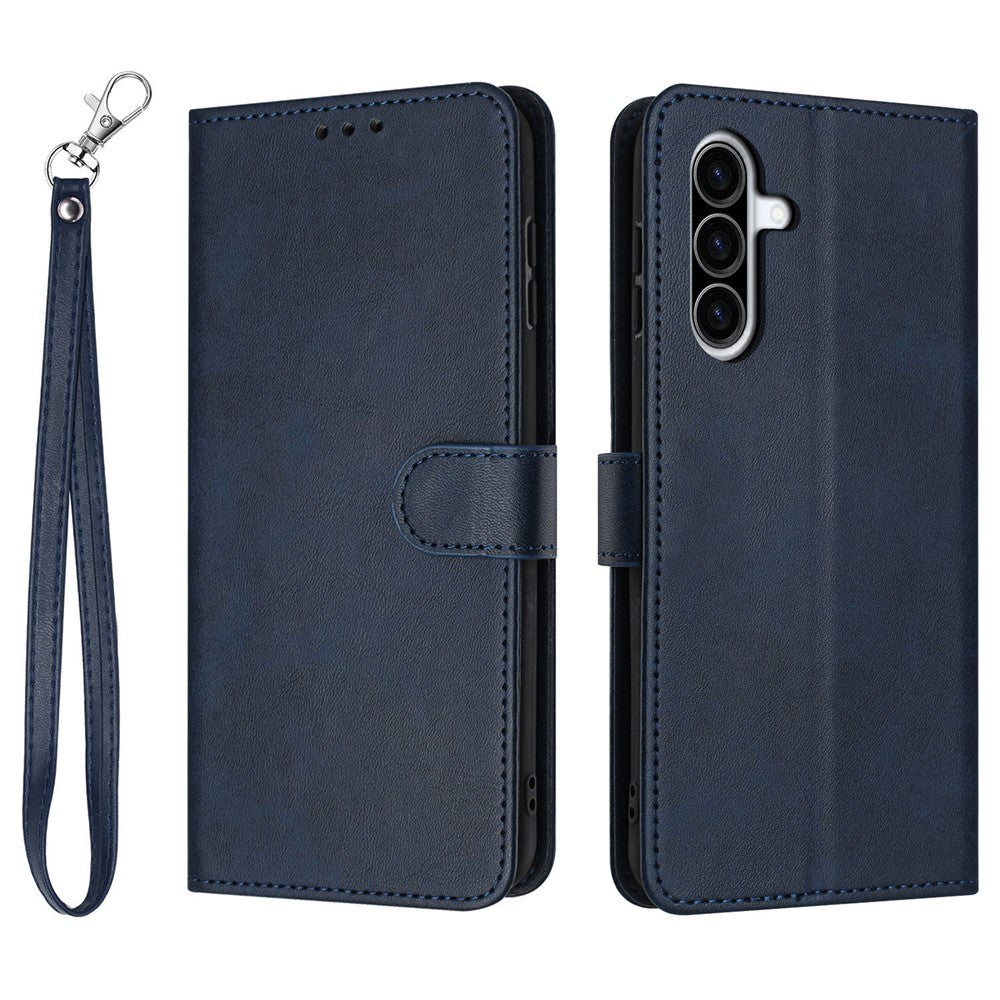 For Samsung Galaxy A57 5G Wallet Etui Flip Stand Kalvetekstur PU Læder Telefoncover med Rem