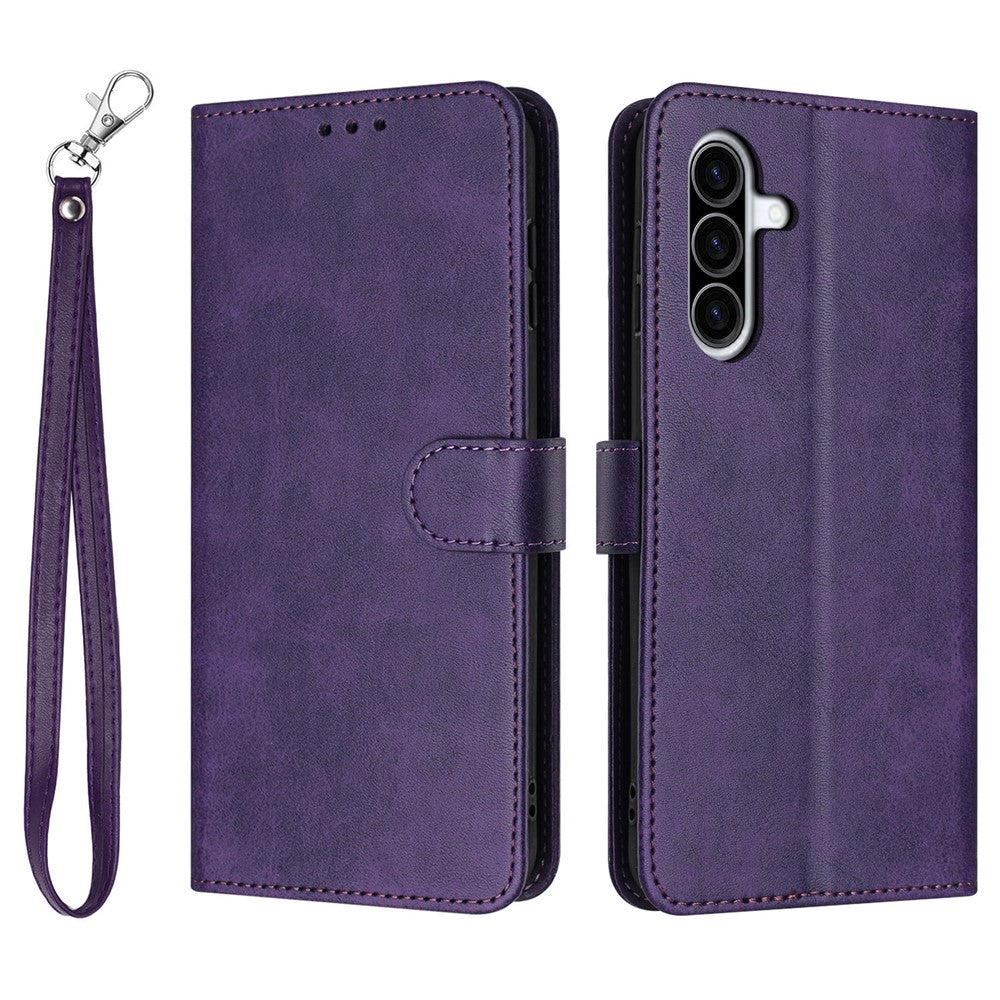 For Samsung Galaxy A57 5G Wallet Etui Flip Stand Kalvetekstur PU Læder Telefoncover med Rem
