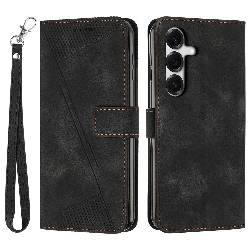 Leather Case For Samsung Galaxy S26 Imprinted Triangle Phone Cover with Hand Strap