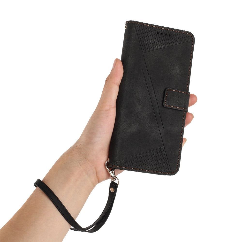 Leather Case For Samsung Galaxy S26 Imprinted Triangle Phone Cover with Hand Strap