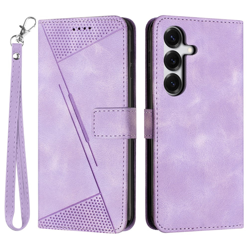 Leather Case For Samsung Galaxy S26 Imprinted Triangle Phone Cover with Hand Strap