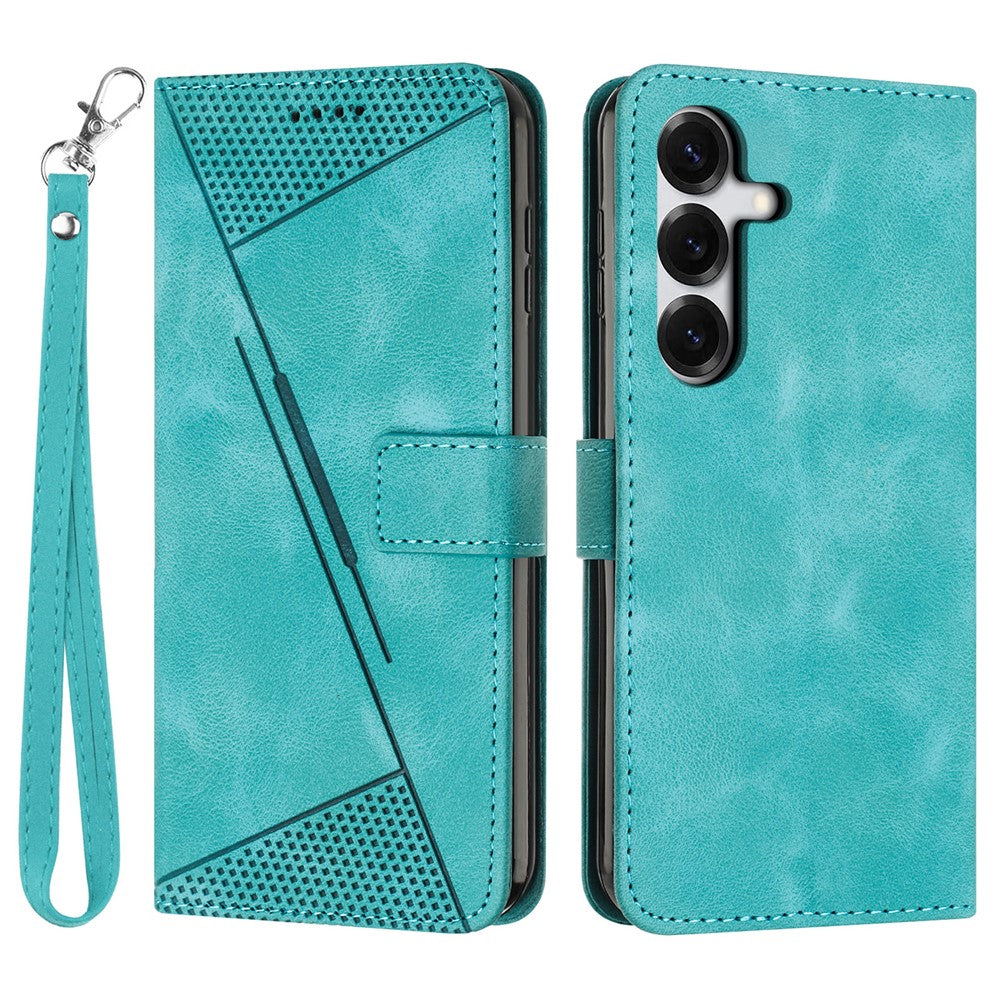 Leather Case For Samsung Galaxy S26 Imprinted Triangle Phone Cover with Hand Strap