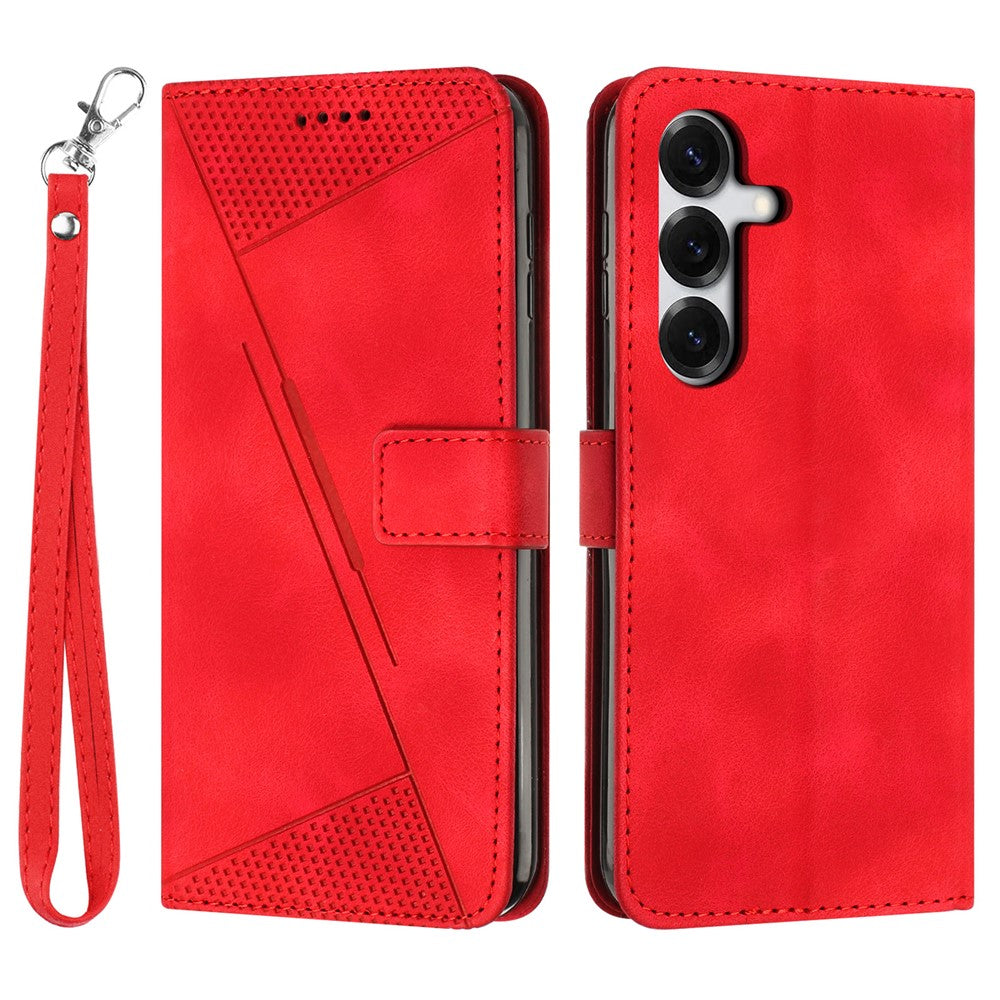 Leather Case For Samsung Galaxy S26 Imprinted Triangle Phone Cover with Hand Strap
