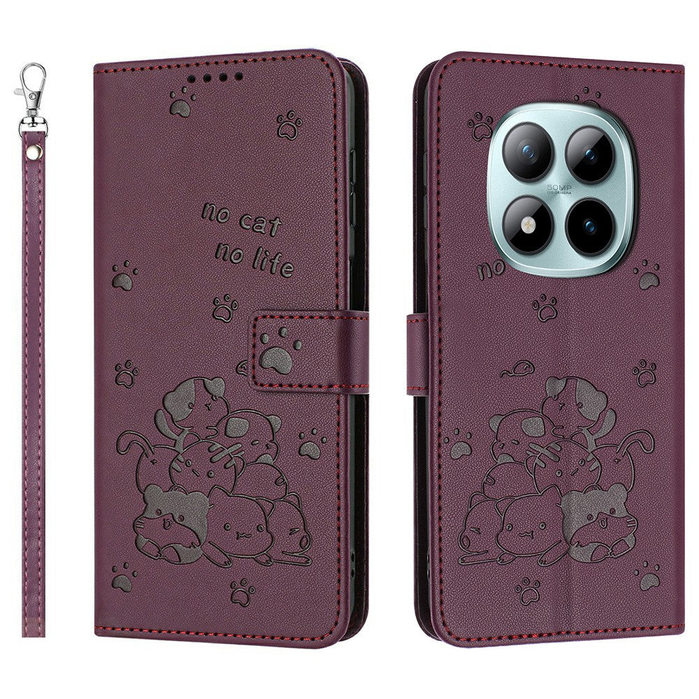 For Xiaomi Redmi Note 15 Pro 4G (Global) Wallet Case Cats Imprint Leather Phone Cover with Strap