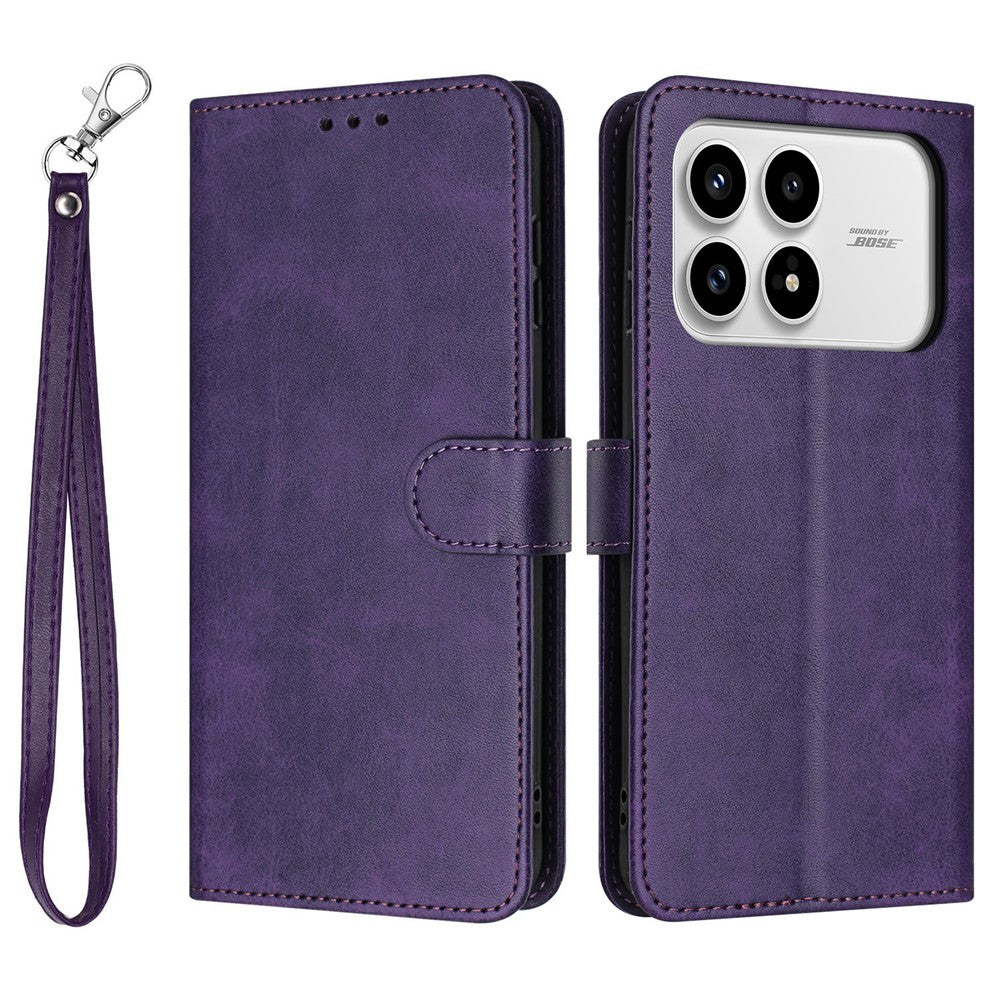 Xiaomi Poco F8 Pro 5G / Redmi K90 5G / Redmi K100 Pro 5G (Kina) Plånboksfodral Flip Stand Kalvstruktur PU-läder mobilskal med rem