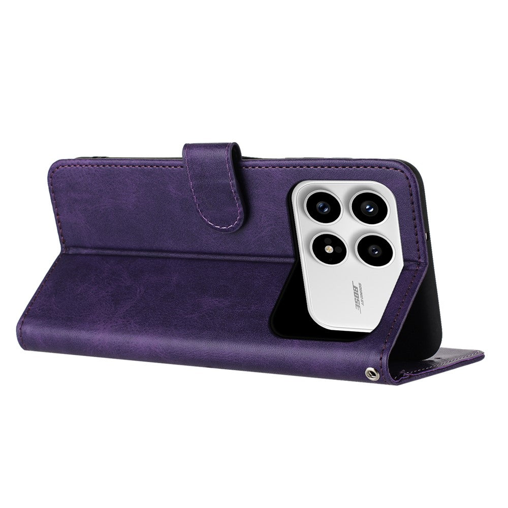 Xiaomi Poco F8 Pro 5G / Redmi K90 5G / Redmi K100 Pro 5G (Kina) Plånboksfodral Flip Stand Kalvstruktur PU-läder mobilskal med rem