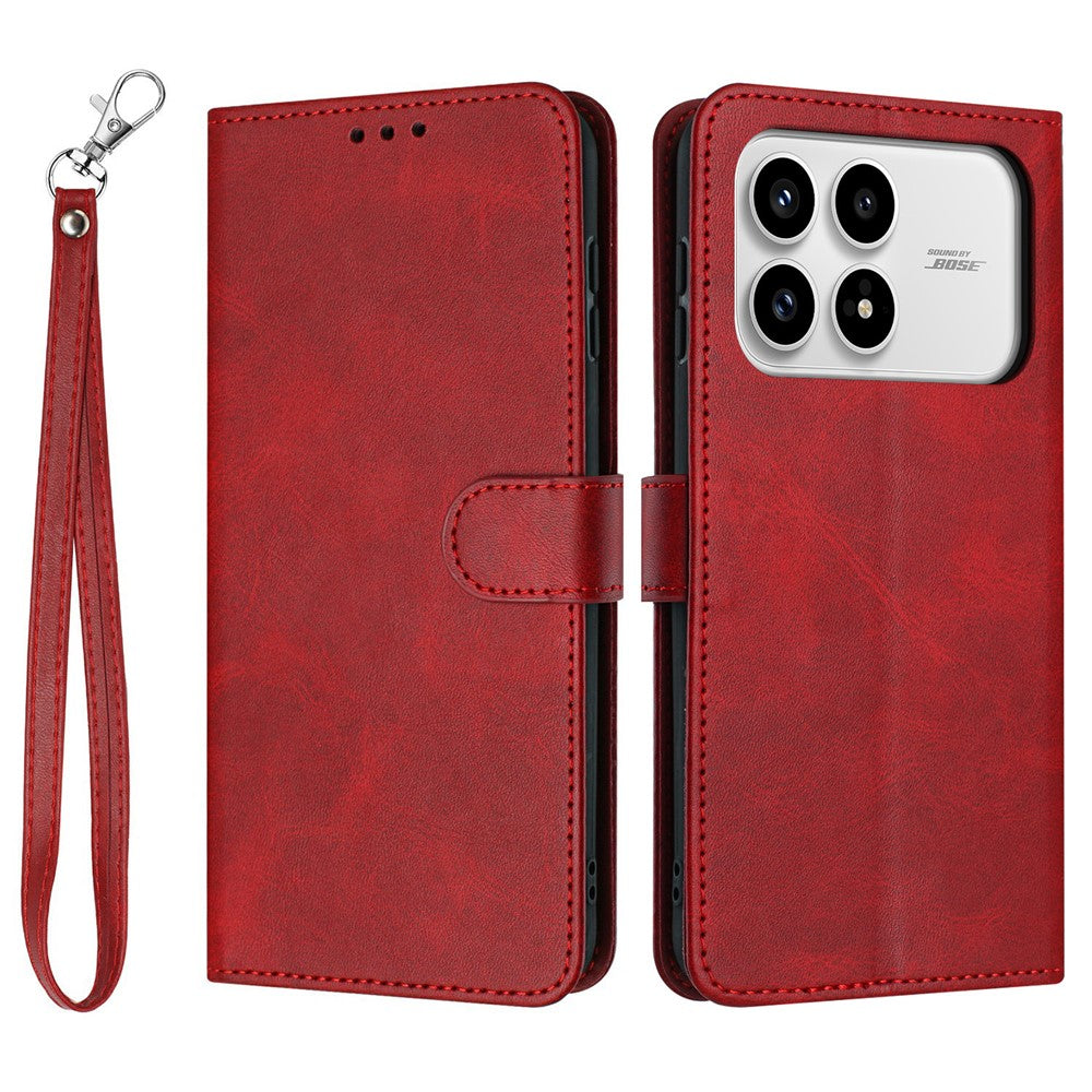 Xiaomi Poco F8 Pro 5G / Redmi K90 5G / Redmi K100 Pro 5G (Kina) Plånboksfodral Flip Stand Kalvstruktur PU-läder mobilskal med rem