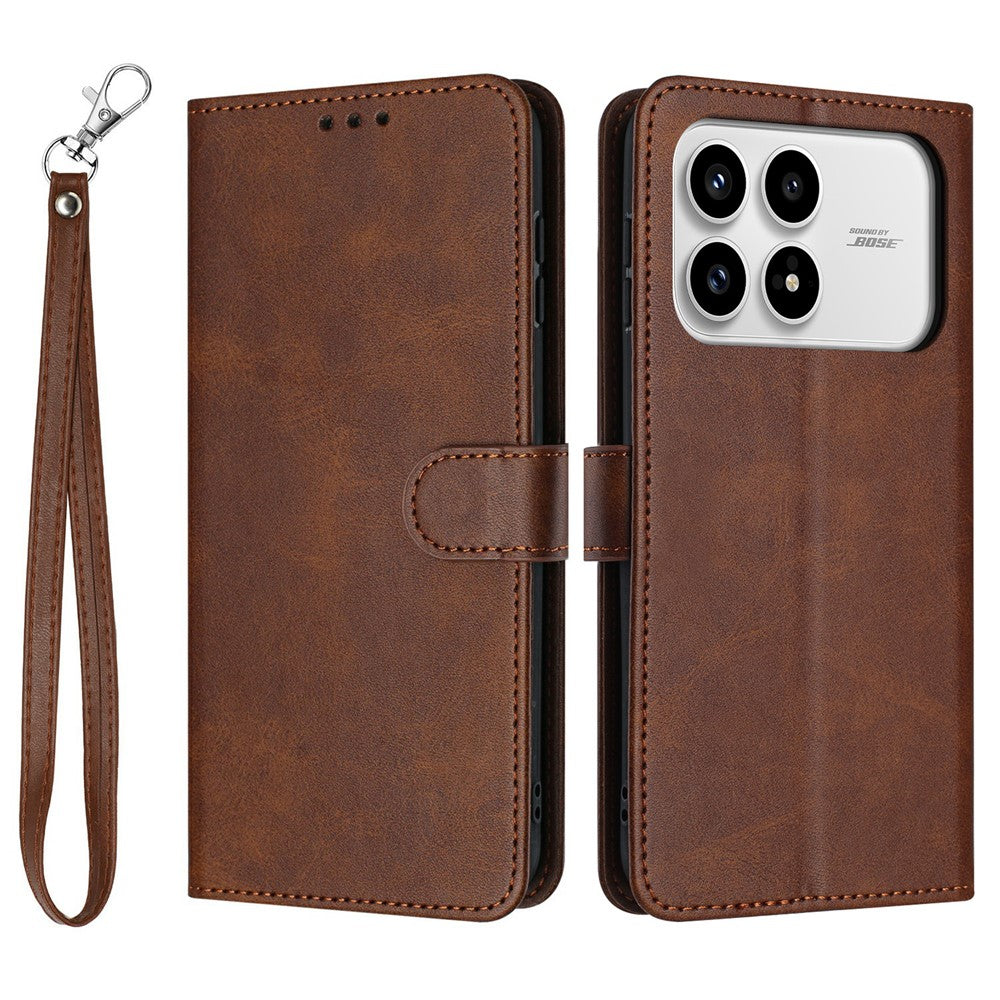 Xiaomi Poco F8 Pro 5G / Redmi K90 5G / Redmi K100 Pro 5G (Kina) Plånboksfodral Flip Stand Kalvstruktur PU-läder mobilskal med rem