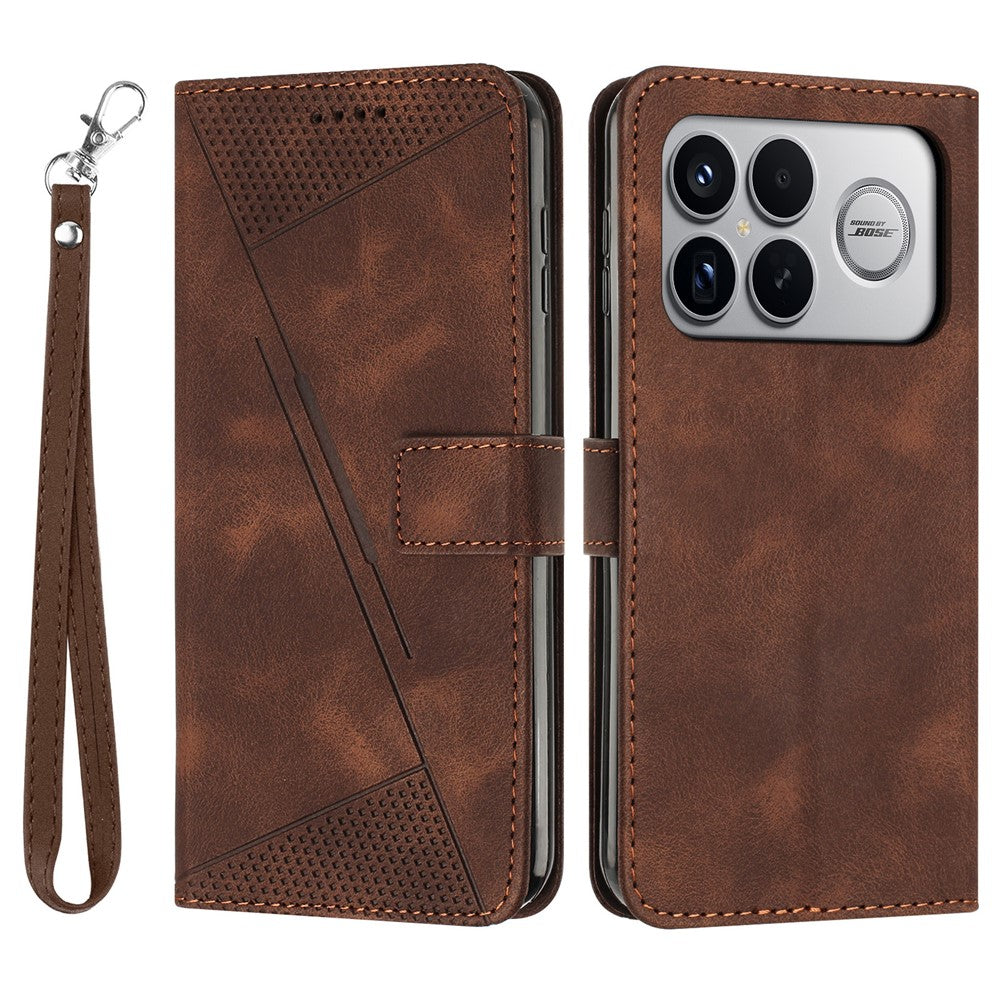 Leather Case For Xiaomi Poco F8 Ultra / Redmi K90 Pro Max 5G / K100 Pro Max 5G Imprinted Triangle Phone Cover with Hand Strap