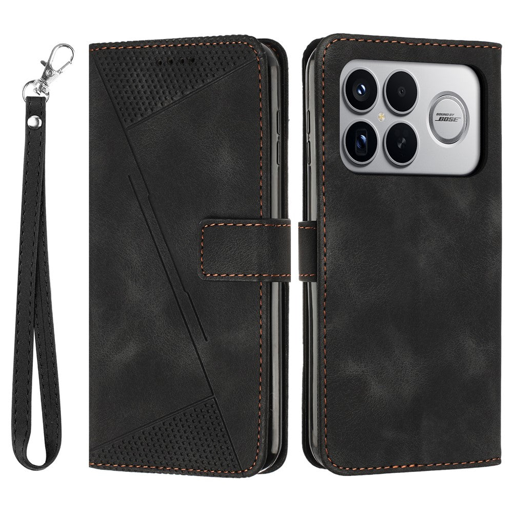 Leather Case For Xiaomi Poco F8 Ultra / Redmi K90 Pro Max 5G / K100 Pro Max 5G Imprinted Triangle Phone Cover with Hand Strap