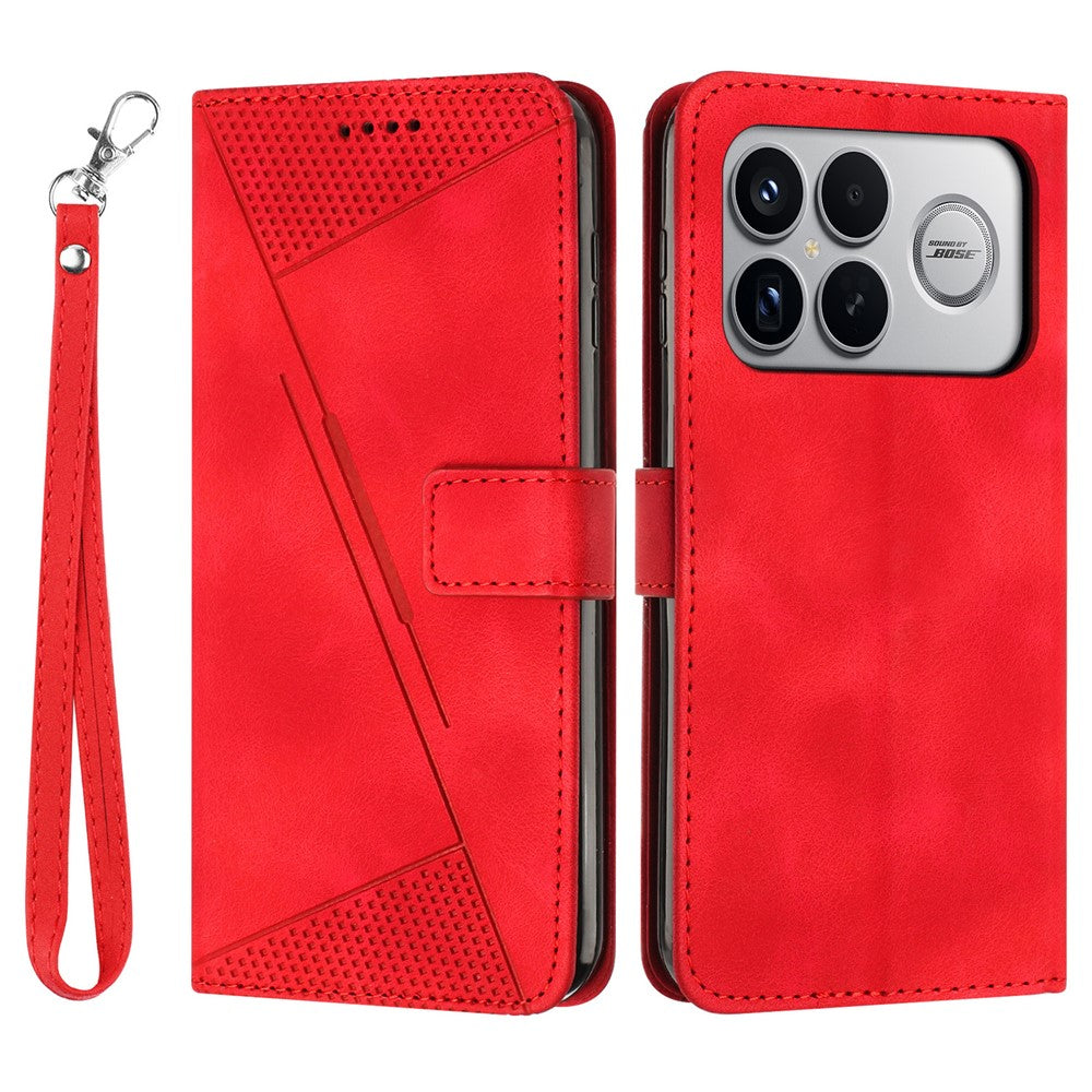 Leather Case For Xiaomi Poco F8 Ultra / Redmi K90 Pro Max 5G / K100 Pro Max 5G Imprinted Triangle Phone Cover with Hand Strap