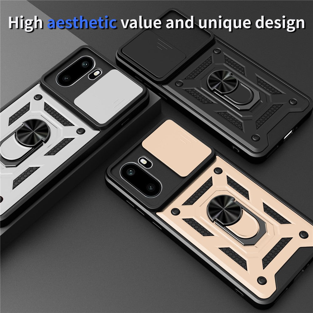 For OnePlus 15R 5G Case with Slide Camera Lid PC + TPU Kickstand Phone Cover