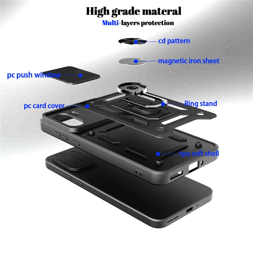 For OnePlus 15R 5G Case with Slide Camera Lid PC + TPU Kickstand Phone Cover