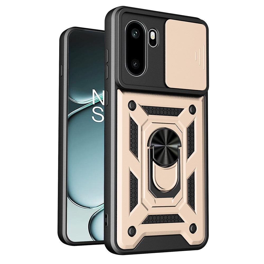 For OnePlus 15R 5G Case with Slide Camera Lid PC + TPU Kickstand Phone Cover