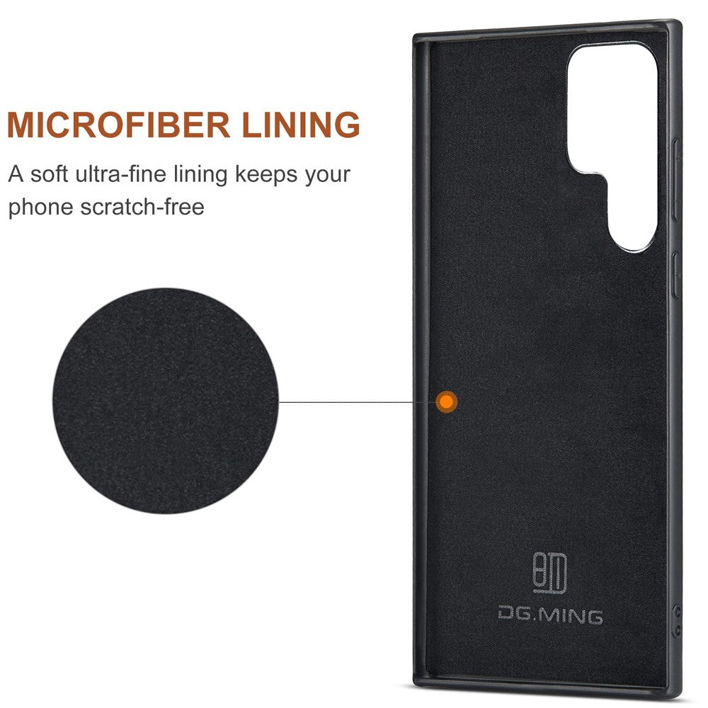 DG.MING M1-serien pungcover til Samsung Galaxy S23 Ultra, faldsikkert mobilcover i PU-læder, stødsikkert cover med støtte