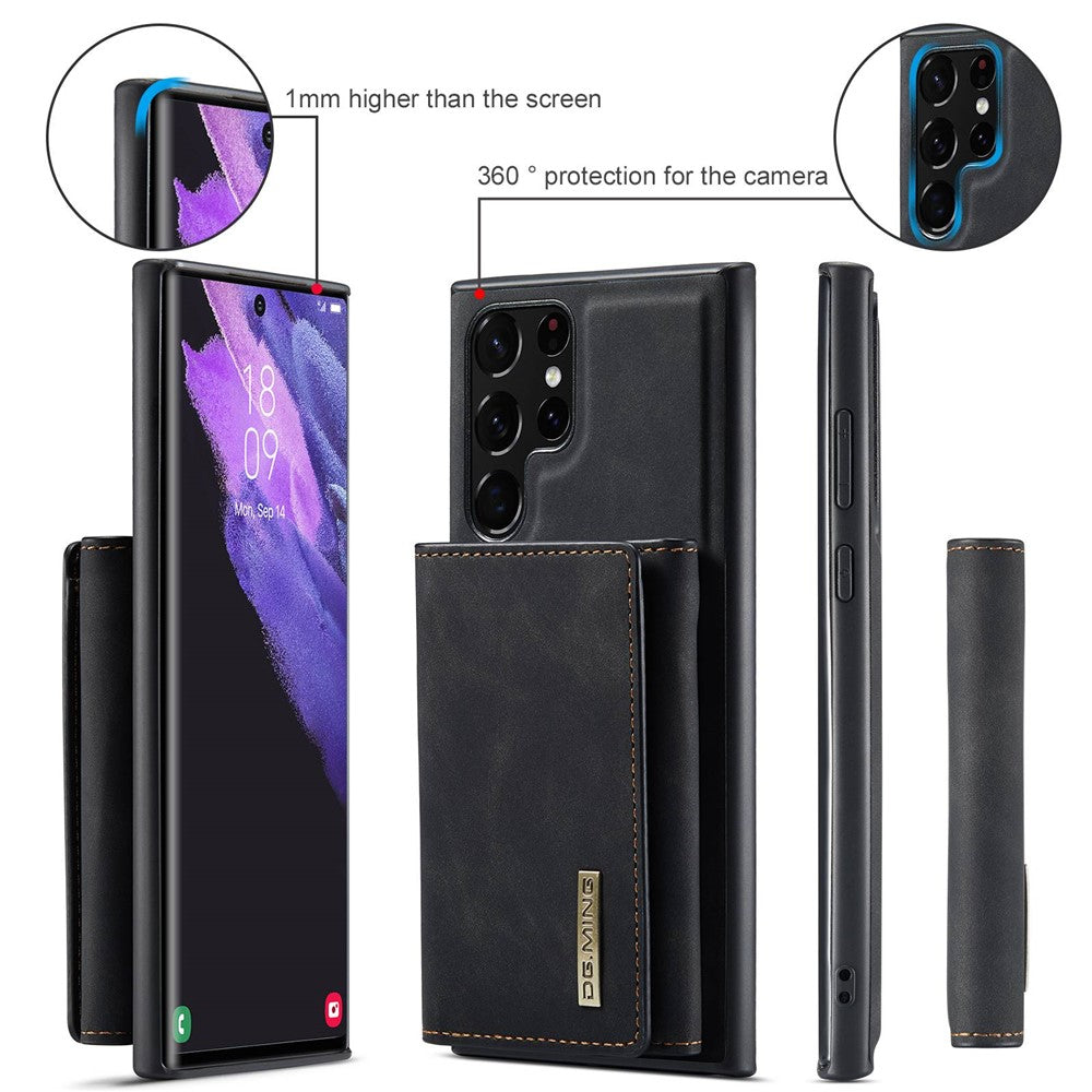 DG.MING M1-serien pungcover til Samsung Galaxy S23 Ultra, faldsikkert mobilcover i PU-læder, stødsikkert cover med støtte